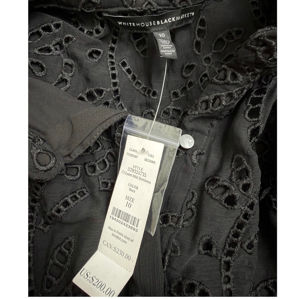 White House Black Market Black Eyelet MIDI Shirt Embroidered Dress Size 10 NWT - Picture 8 of 10